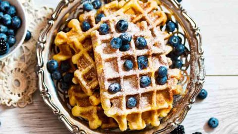 Waffled Blueberry French Toast with A Carrot-Ginger Smoothie