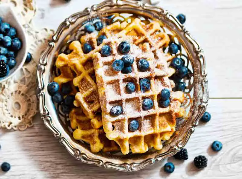 Waffled Blueberry French Toast with A Carrot-Ginger Smoothie